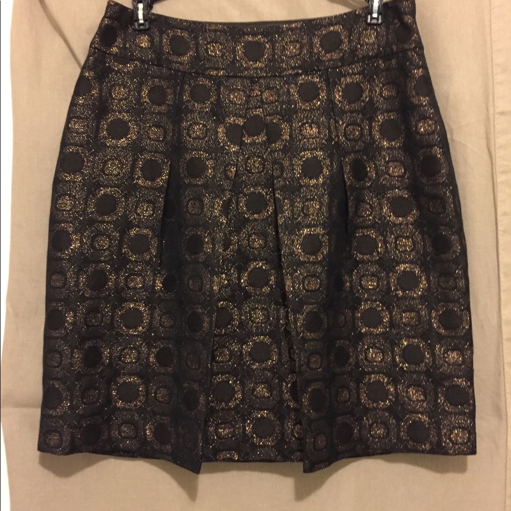 Ann Taylor Career Skirt Square Pleats Gold Black